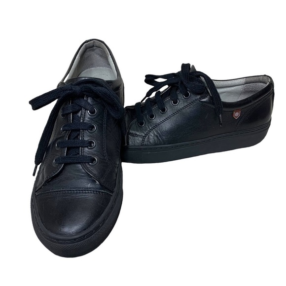 Maniqui Jeremy 7600 Black Leather Scolar Shoes Non Marking Sneakers Junior 7.5 - Picture 1 of 13